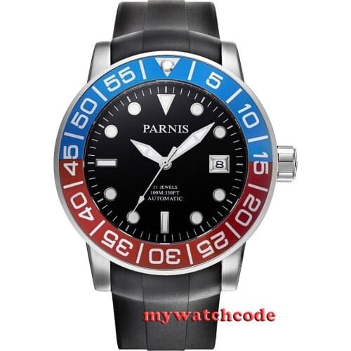 42mm Parnis black dial Sapphire glass 21 jewel Miyota automatic mens watch P393