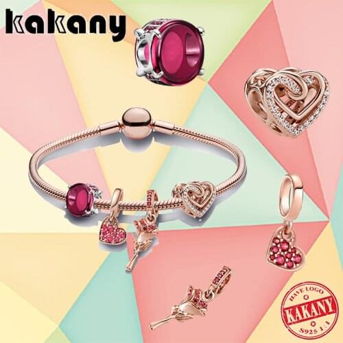 2021 New Valentines Day Series 100% 925 Sterling Silver Rose Love Bracelet Set, Original Fashion Lady Diy Charm Jewelry Gift