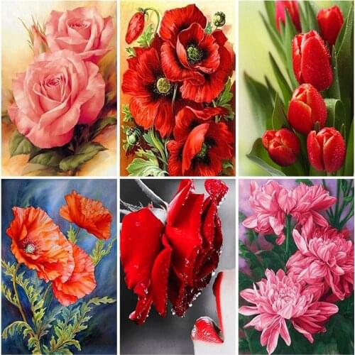 5D DIY Diamond Painting Flowers Full Square Round Resin Landscape Diamond Art Embroidery Cross Stitch Kit Mosaic Home Decoration