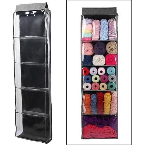 Wall Hanging Wool Yarn Storage Bag Craft Organizer w/ 5 Compartments Pouch Supply Accessory