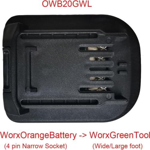 OWB20GWL Li-ion Battery Adapter Converter Use Worx Orange 4 pin Narrow Socket Battery on Large Foot 5 pin lithium battery Tool