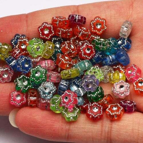 Mixed Color Flower Acrylic Spacer Beads 100pcs/lot 7x4mm Loose Beads For Jewelry Design DIY Necklace Bracelet Beaded Accessories