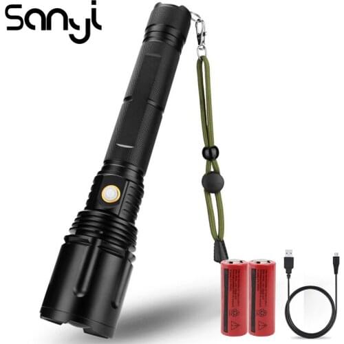 SANYI XHP70 Flashlight Torch USB Rechargeable 2*26650 Battery LED Zoom Lamp Powerful Light Portable Lanterna for Camping