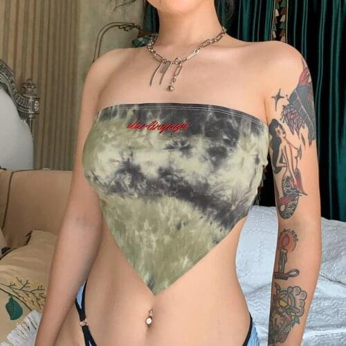 SEASONS Tie Dye Print Corset Top Sexy Rave Club Outfits Strapless Slim Tube Tops Female Backless Lace Up Tanks Bra ASVE83178