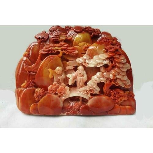 Collect Old Chinese Hand-Carved Natural ShouShan Stone scenery figure Statue