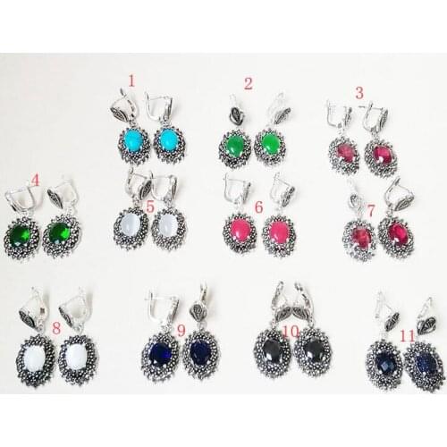 11 color vintage glitter CZ variation oval earring 1"1/2 dangle 25*15mm