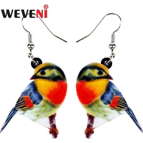 WEVENI Acrylic Cute Anime Colorful Bird Earrings New Long Dangle Drop Trendy Animal Jewelry For Women Girls Female Kids Gift
