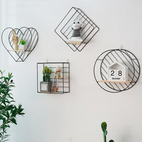 Iron Shelves Wall Hanging Storage Shelf Decoration Flower Pot Display Book Geometric Rack for Home Living Room Bedroom Organizer
