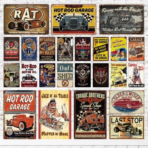 Retro Iron Tin Sign Hot-Rod Garage Metal Sign Plaque Vintage Garage Car Repair Man Cave Club Metal Plate Wall Art Decor Gog-11