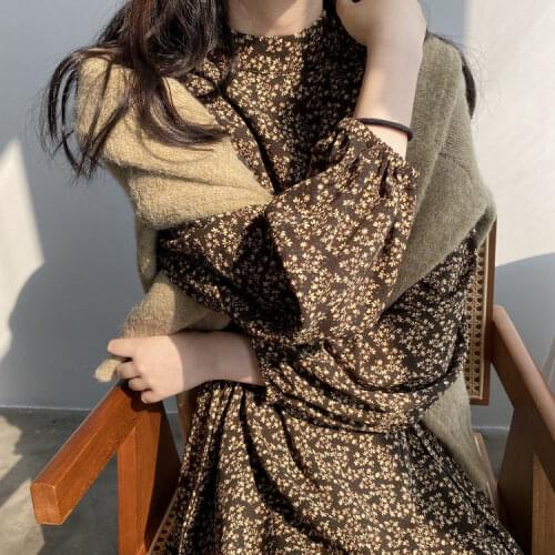 Women Dresses Spring Autumn New Retro Small St Collar Floral Mid-Length Long Sleeve Dress for Women Vestido De Mujer