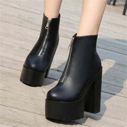 Women Pumps Heeled Shoes PU ZIP 14CM Thick High Heels Round Toe waterproof Office & Career fashion Dress Party women shoes 2020