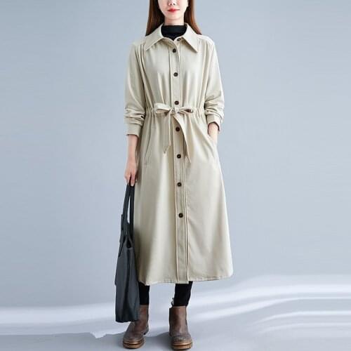 Women Casual Trench Coats New 2021 Autumn England Style Turn-down Collar Solid Color Ladies Elegant A-line Long Jackets B954
