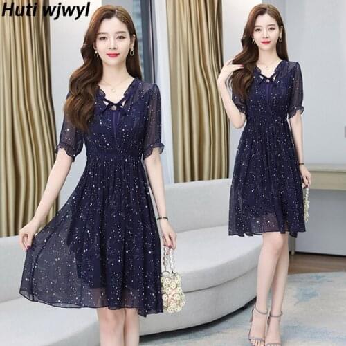 Summer Floral Chiffon Boho Beach Sundress Elegant Women Short Sleeve Party Vestido 2021 Vintage Plus Size Sexy V-Neck Midi Dress