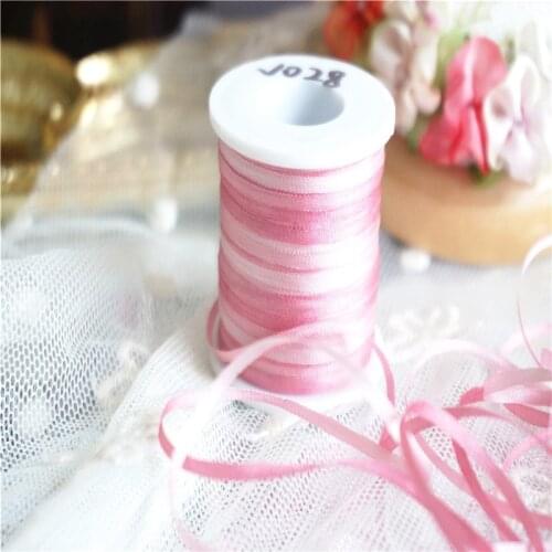 2mmX20m/roll variegated colors of 100% pure silk embroidery ribbon thin taffeta high quality silk ribbon Anya Ribbon Handcraft