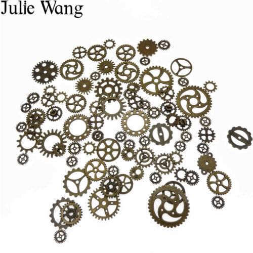 Julie Wang 20PCS Mixed Gears Charms Antique Bronze Pendant Alloy DIY Fashion Steampunk Bracelet Necklace Jewelry Metal Accessory