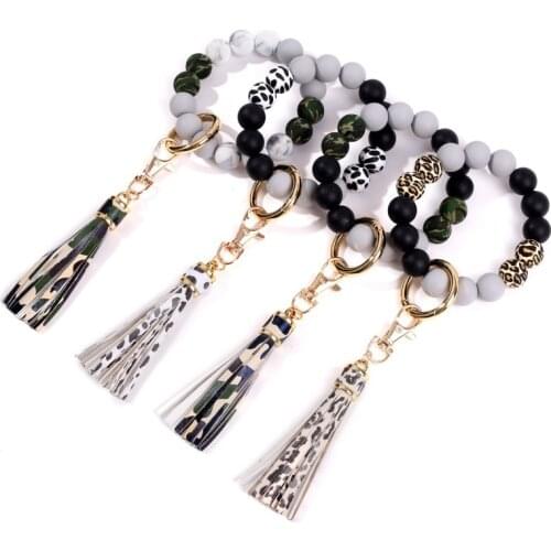 2021 Silicone Beads Keyring For Key Tassel Leopard Keychain For Car Accessories Multicolor Charms Keychain Women Men Gift Trend