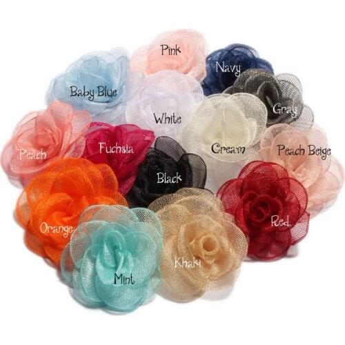 4cm Newborn Handmade Gauze Layered Hair Flower Vintage Rolled Rose Fabric Flowers for Kids Hair Accessories