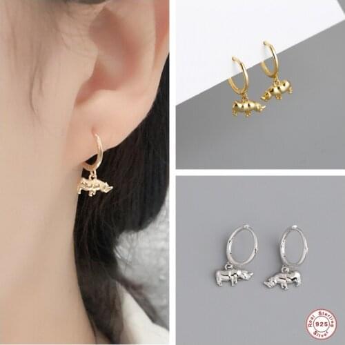 Aide Real 925 Sterling Silver Rhinoceros Hoop Earrings For Fashion Women Party Animal Fine Jewelry Minimalist Punk Accessories