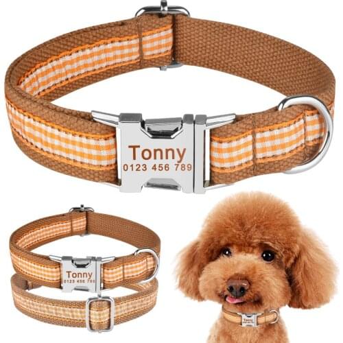 AiruiDog Free Engraved ID Name Personalized Dog Collar Small Medium Large Pet Nylon XS-L