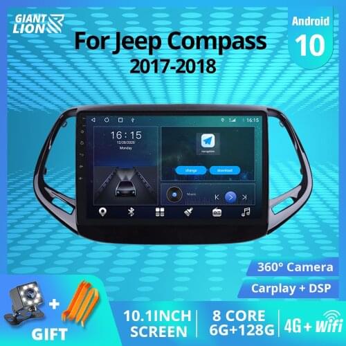 2DIN Android10 Car Radio For Jeep Compass 2017 2018 Stereo Receiver GPS Navigation Auto Radio Car Receiver Bluetooth Player DSP