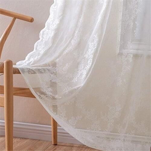 White Sheer Lace Curtains for Living Room Window Drapes for Bedroom Rose Lace Retro Style Vintage to Light Filtering