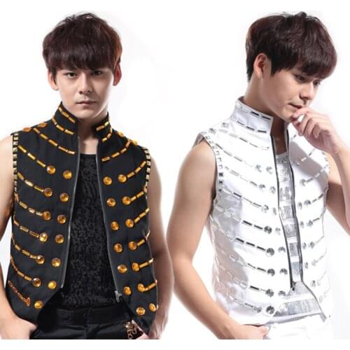 Jazz Dance Costumes Male Black White Jacket Coat Hip Hop Street Dancing Clothing Male Nightclub Bar Dancer Stage Clothes DT786