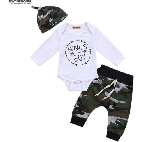 FOCUSNORM New Casual Lovely Kids Toddler Baby Boys Top Romper Camoufalge Long Pants 3Pcs Outfits Set Clothes