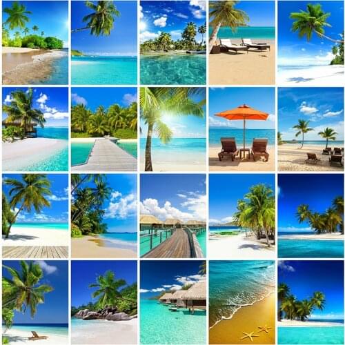 HUACAN Full Square Drill Diamond Painting 5D Seaside Scenery Diamond Embroidery Beach Cross Stitch Home Decoration