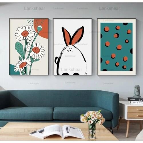HD Cute Canvas Painting Anime Rabbit Colorful Flower Wall Art Modular Posters and Prints Cuadros for Living Room Home Decoration