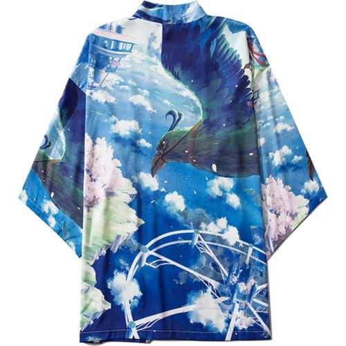 Japanese Yukata Female Summer Men Beach Kimono Japanese Anime Blue Kimono Cardigan Cosplay Shirt Blouse for Women Blouse