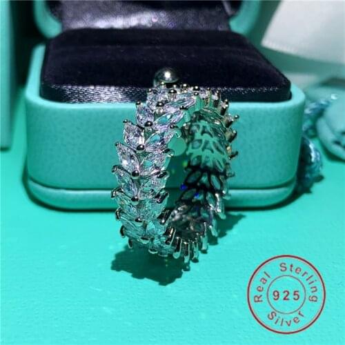 Classical Sparkling Fashion Jewelry 925 Sterling Silver Marquise 5A Cubic Zirconia CZ Eternity Engagement Band Flower Ring Gift