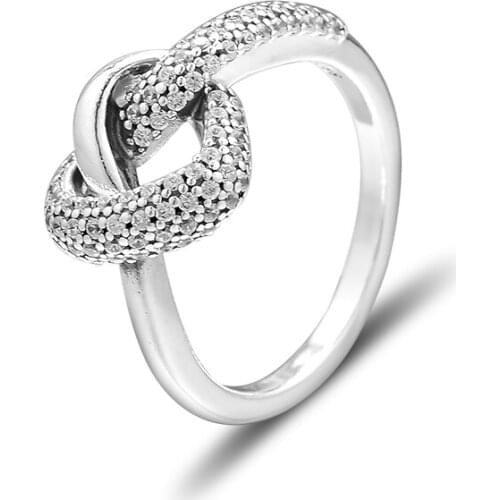 Genuine 925 Sterling Silver Clear CZ Knotted Heart Ring Wedding Engagement Rings for Women Fine Jewelry anillos Bijoux
