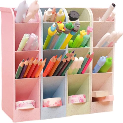 Multi-Functional Large Size Desk Pencil Organizer Pen/Pencil Marker Holder Storage Box For Office School Home Supply Blue Pink