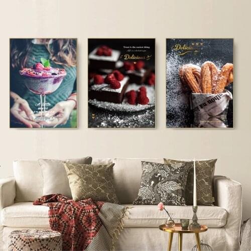 Ice Cream Cake Bread Kitchen Poster Drink Food Canvas Print Wall Art Painting Picture Dining Room Restaurant Nordic Decoration
