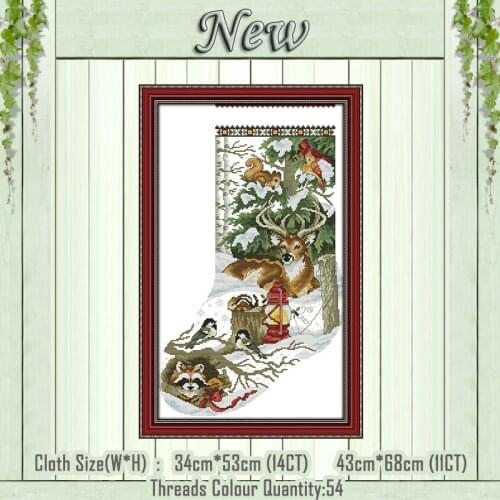 Winter jungle Christmas stocking painting counted print on the canvas DMC 11CT 14CT kits Cross Stitch embroidery needlework Sets