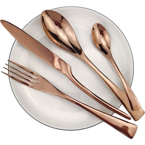 Rose Gold Dinner Copper Knife 304 Stainless Steel Black Blue Cutlery Set Mirror Dinnerware Forks Tableware Sets 4Pcs/Lot