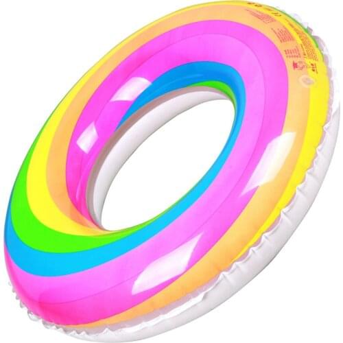 Inflatable Rainbow Swimming Pool Toys Swim Ring Druable Floats PVC Rubber Ring For Adults Kids Water Seat
