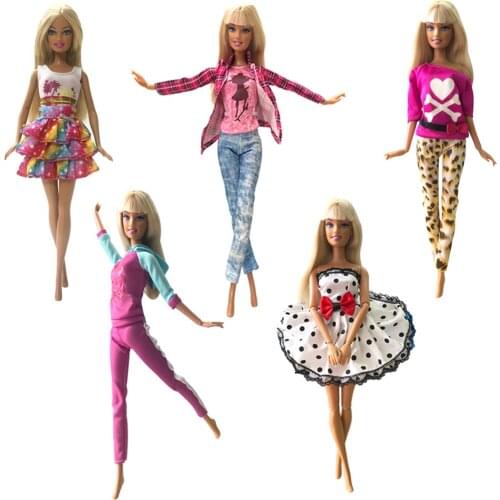 NK 5 Pcs Newest Doll Dress Beautiful Casual Party ClothesTop Fashion Dress For Barbie Noble Doll Accessories Best Child Girls