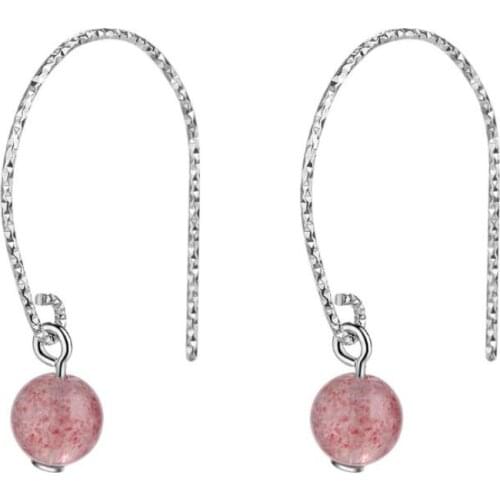 New Arrival Pink Strawberry Crystal Simple 925 Sterling Silver Jewelry Hypoallergenic Ball Female Gift Dangle Earrings SE473