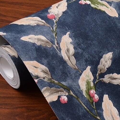 Beibehang papel de parede Vintage American Chinese leaf pure wallpaper Living room Chinese restaurant frond dark blue wallpaper