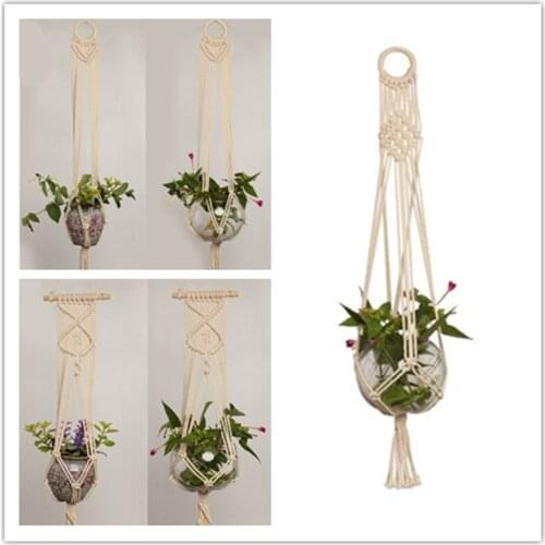 1PC 100cm Knotted Macrame Plant Hanger Vintage Cotton Linen Flowerpot Basket Lifting Rope Hanging Basket Pot Holder Garden Tools