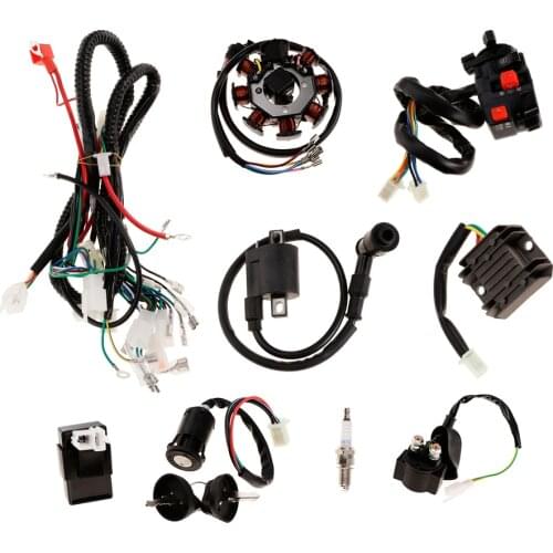 Complete Electric Stator Engine Wiring Harness Loom CDI Coil for 125cc-250cc Quad Dirt Bike ATV Buggy Go Karts 4 Wheelers