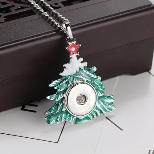 Hot Christmas Tree Metal 18MM Snap Pendant Necklace Tree of life For Women DIY Jewelry Christmas Gifts