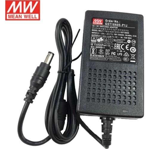 GST18A05-P1J MEAN WELL Industrial Desktop Adaptor 110V/220V AC to 5V DC 3A 15W Meanwell Level VI Adapter Switching Power Supply