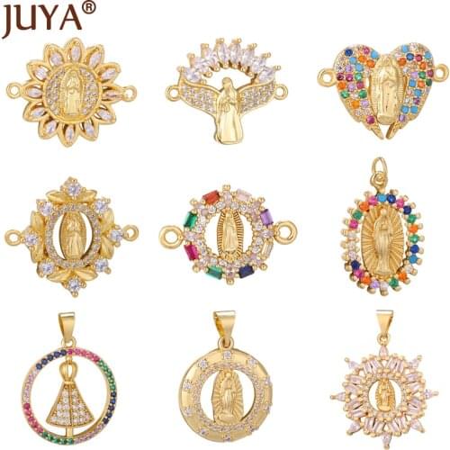 Rainbow Virgin Mary Pendants For Women DIY Necklace Accessories Supplies Crystal Zircon Jewelry Making virgen de guadalup
