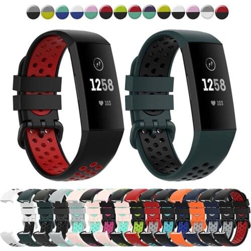 Sports Strap for Fitbit Charge 4 Band Replacement Bracelet Wrist Belt Dual Color Soft Rubber Watchband for Fit bit Charge 4 3 SE