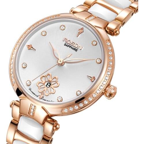 ROSDN Womens Watches Luxury Brand Japan MIYOTA GL10 Quartz Movement Sapphire 50M Waterproof Diamond Ceramic Strap Clock R3621