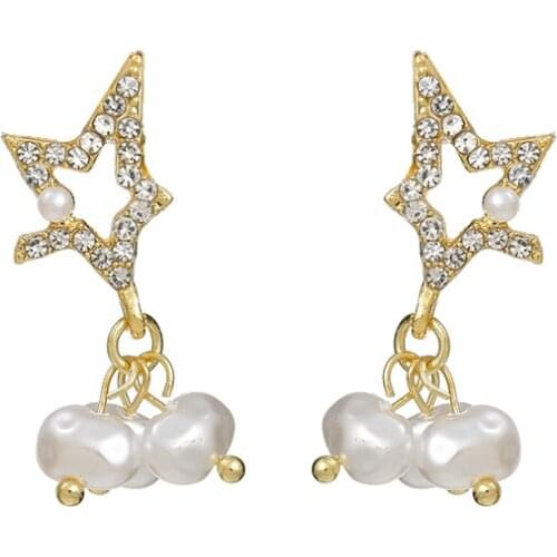 New Jewelry Exquisite Hollow Five Pointed Star Imitation Pearl Tassel Fashion Earrings For Women Kolczyki Earrings For Women