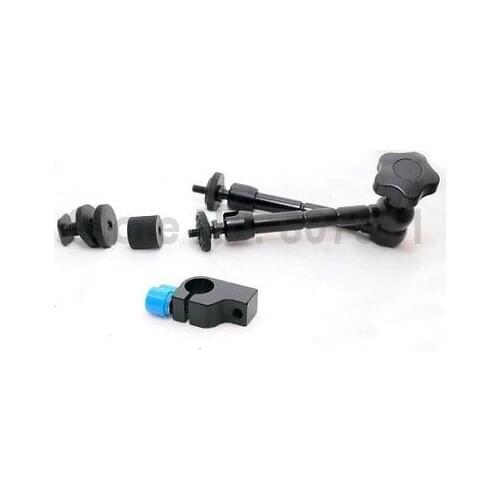 2 in 1 11" Inch Articulating Magic Arm + 1/4" Thread 15mm Rod Clamp Holder for camera LCD Monitor LED light