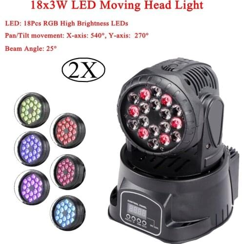 2 Pcs/Lot LED RGB 18x3W LED Moving Head Light High Power 60W Stroboscope LED Strong Light For Party Disco DJ Stage Lights
